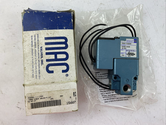 MAC 225A-111AA SOLENOID VALVE 120VAC 60HZ 110VAC 50HZ 24VDC 15.0WATTS 150PSI
