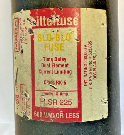 LITTLEFUSE FLSR225 SLO-BLO FUSE CLASS RK5 600VAC TIME DELAY
