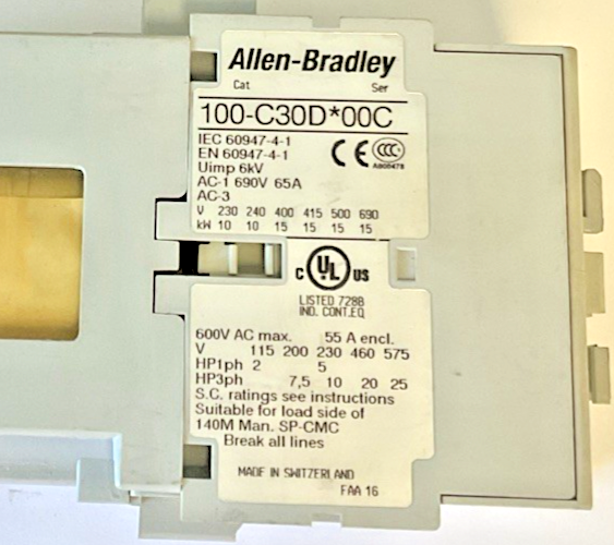 ALLEN BRADLEY 100-C30D*00C CONTACTOR 600VAC 55A