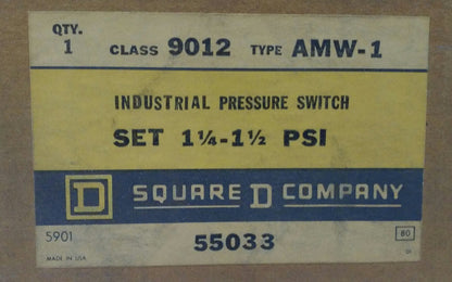 SQUARE D 9012 AMW-1 PRESSURE SWITCH RANGE .25-2.5 PSI DIFFERENTIAL .2-2 PSI