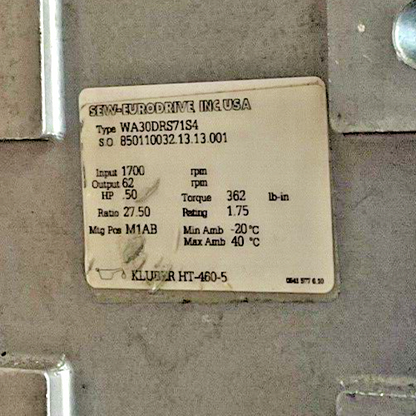 SEW-EURODRIVE WA30DRS71S4 GEAR MOTOR 1700/62RPM DUTY:CONT-S1  HP .50 RATIO 27.50
