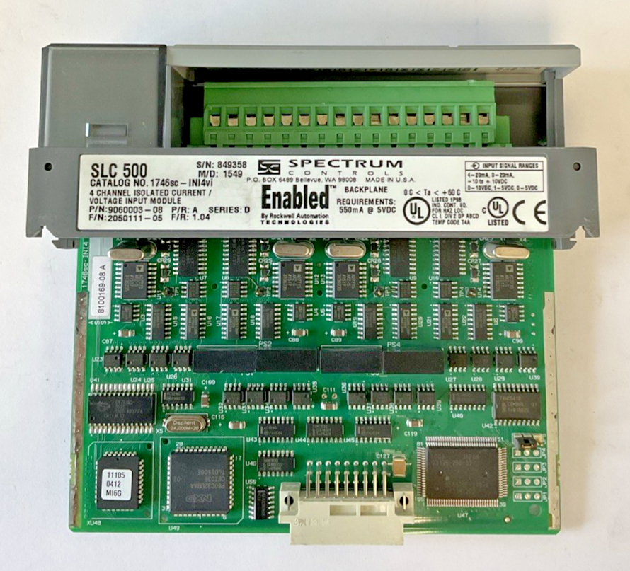 SPECTRUM CONTROL 1746SC-INI4VI 4 CHANNEL INPUT MODULE SER.D REV.1.04 SLC500 PR.A