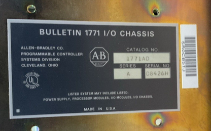 ALLEN BRADLEY 1771AD BULLETIN 1771 I/O CHASSIS SER A