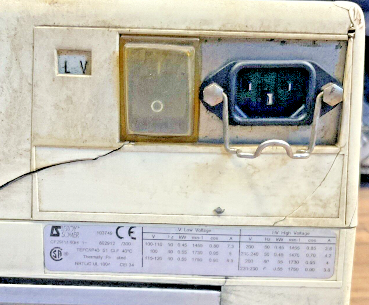 LEROY SOMER CF29PR 60/4 VACUUM PUMP ***NO POWER CORD***