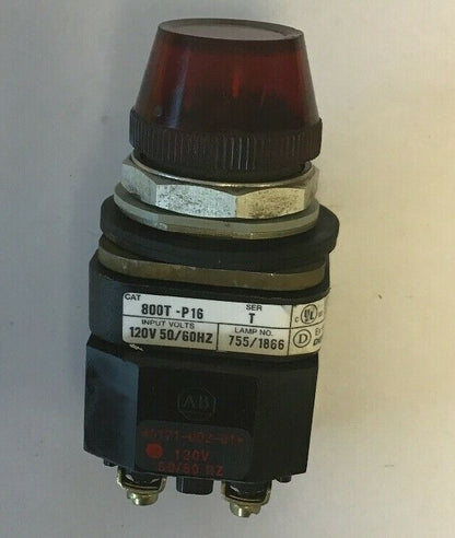 ALLEN BRADLEY 800T-P16 SER.T RED PILOT LIGHT 120V 50/60HZ, 755/1866 LAMP