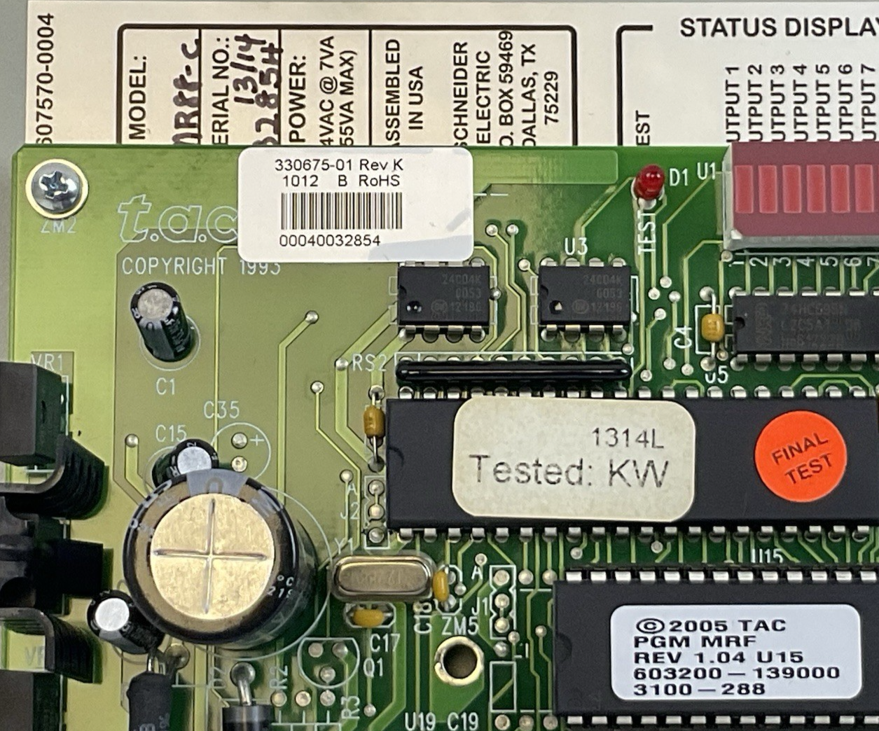 TAC/SCHNEIDER CSI SYSTEMS MR88-C MICRO REGULATOR CONTROL BOARD 330675-01