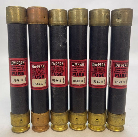 BUSSMANN LPS-RK 10 LOW-PEAK DUAL ELEMENT TIME-DELAY FUSE 10AMP 600VAC (LOT OF 6)