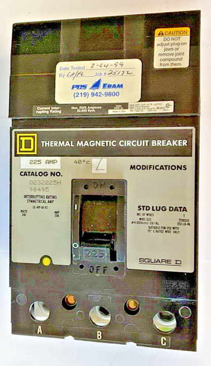 SQUARE D Q232225H CIRCUIT BREAKER 225AMP 240V