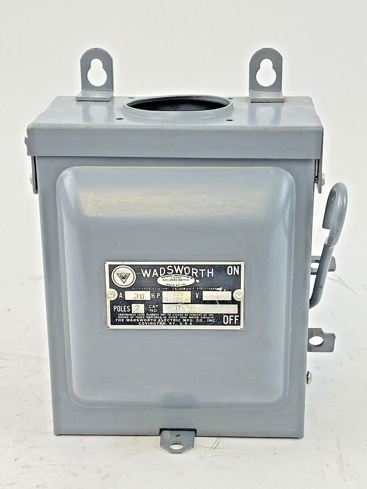 WADSWORTH ELECTRIC - RN30 - RAINPROOF ENCLOSED SWITCH - 2 POLE, 30A, 125 VAC, 3R