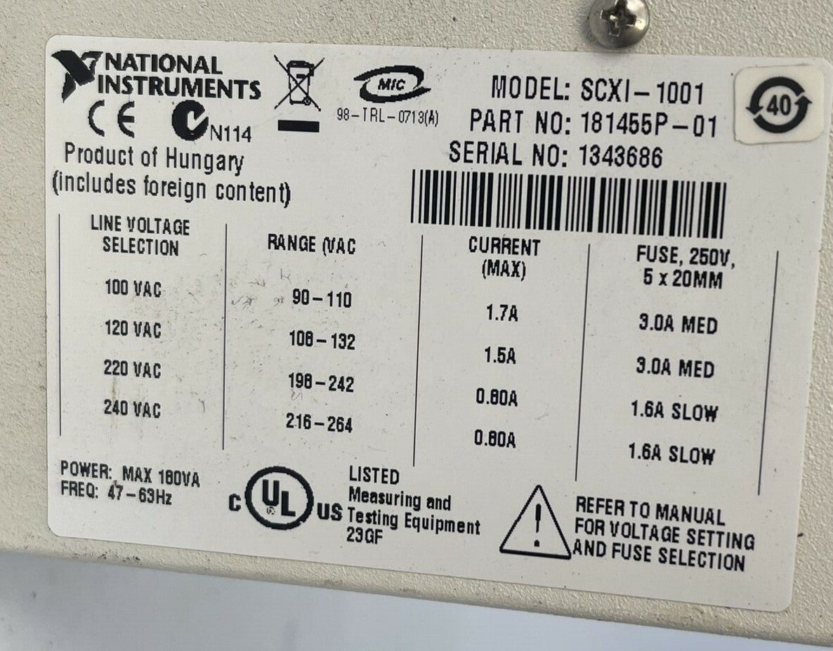 NATIONAL INSTRUMENTS SCXI-1001 12 SLOT CHASSIS 100/120/220/240VAC 1.7/1.5/0.80A