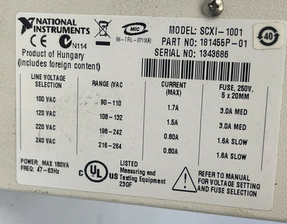 NATIONAL INSTRUMENTS SCXI-1001 12 SLOT CHASSIS 100/120/220/240VAC 1.7/1.5/0.80A