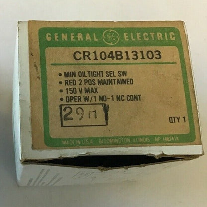 GENERAL ELECTRIC CR104B13103 OILTIGHT SELECTOR SWITCH RED 2POS 150V MAX