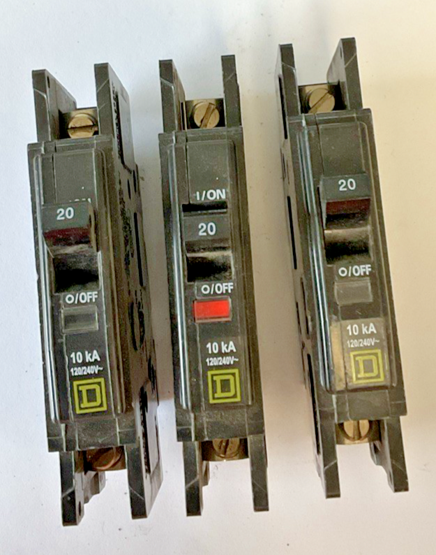 SQUARE D QOU 20A CIRCUIT BREAKER 10KA 120/240VAC***LOTOF3***