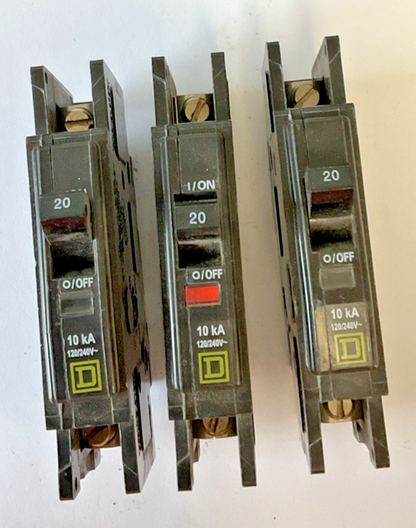 SQUARE D QOU 20A CIRCUIT BREAKER 10KA 120/240VAC***LOTOF3***