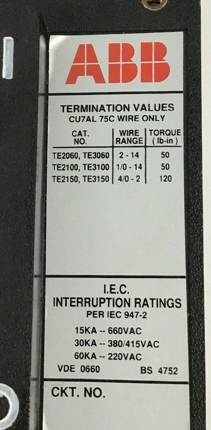 ABB UXAB 727131 R 105 25AMP CIRCUIT BREAKER 500VDC 3POLE TYPE ES 480VAC