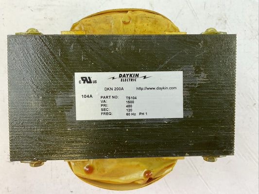 DAYKIN ELECTRIC TS104 TRANSFORMER VA 1500 PRI 480 SEC 120 FREQ 60HZ 3PH