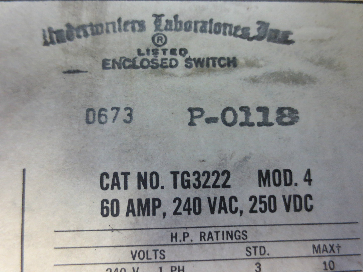 GENERAL ELECTRIC TG3222 GENERAL DUTY SAFETY SWITCH - 60A, 240V