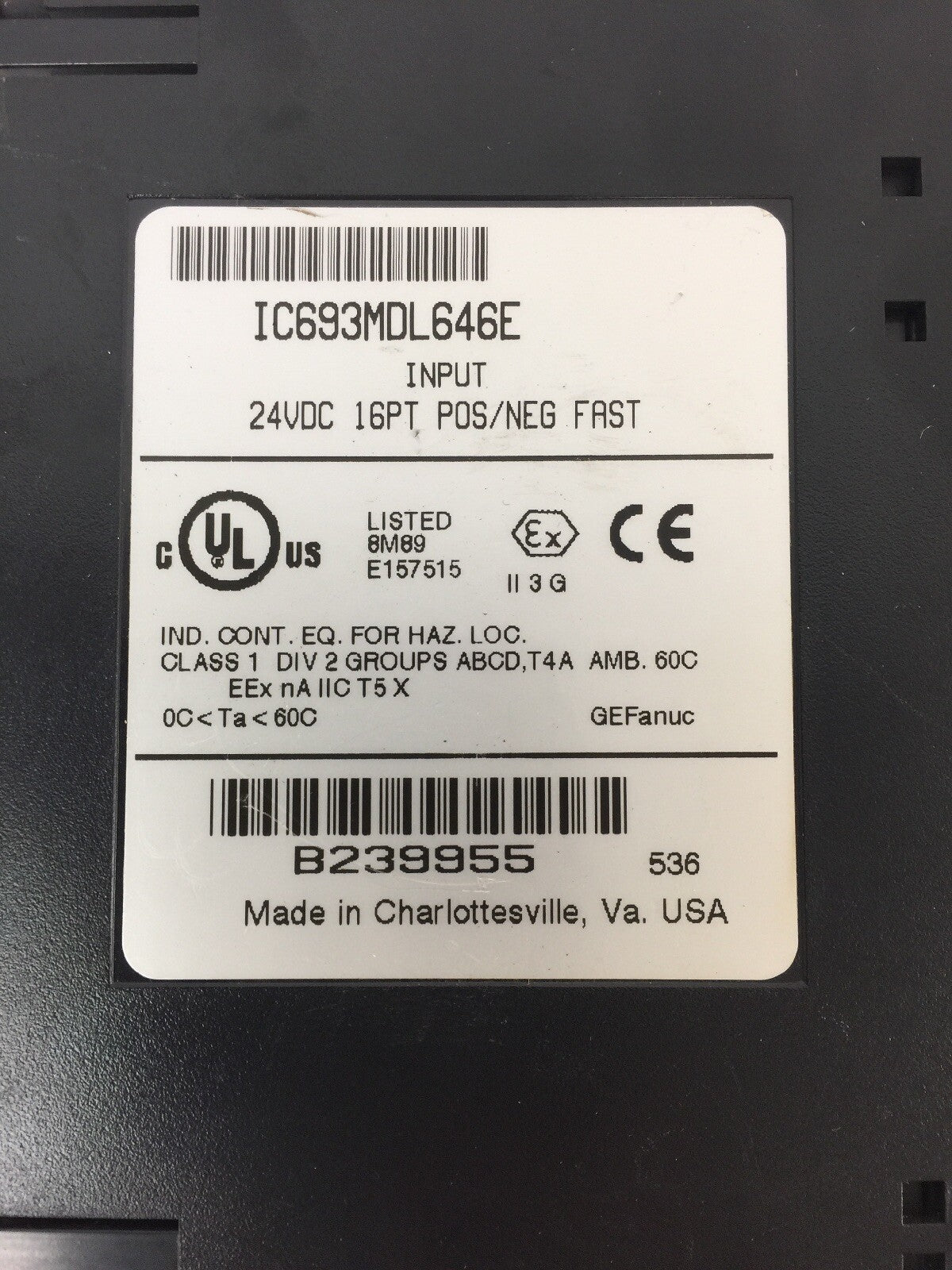 GE FANUC IC693MDL646E INPUT MODULE 24VDC 16PT POS/NEG FAST