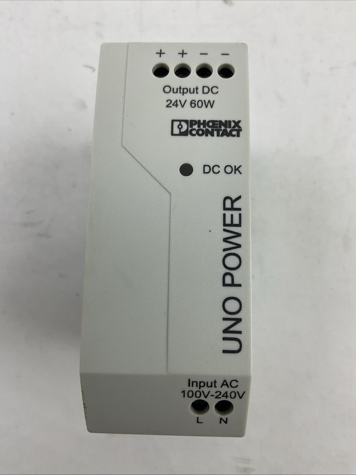 PHOENIX CONTACT UNO-PS/1AC/24DC/60W OUTPUT 24VDC INPUT 100-240VAC POWER SUPPLY