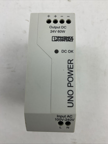 PHOENIX CONTACT UNO-PS/1AC/24DC/60W OUTPUT 24VDC INPUT 100-240VAC POWER SUPPLY