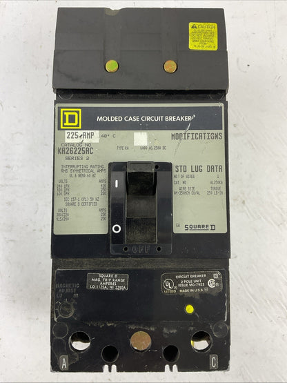 SQUARE D KA26225AC MOLDED CASE CIRCUIT BREAKER 225A 600VAC 2POLE