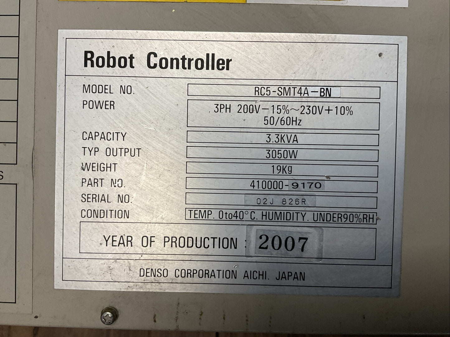 DENSO RC5-SMT4A-BN ROBOT CONTROLLER 3PH 200/230VAC 3.3KVA 3050W