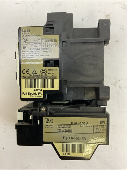 FUJI STARTER (SC-03 CONTACTOR 600VAC 20A 5HP COIL 100-110V TR-0N RELAY .24-.36A)