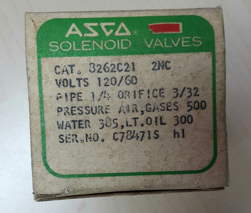 ASCO 8262C21 - VALVE 3/32" ORIFICE, 1/4" PIPE 120/60v