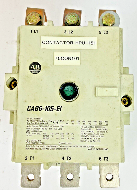 ALLEN BRADLEY CAB6-105-EI CONTACTOR 600V 160A