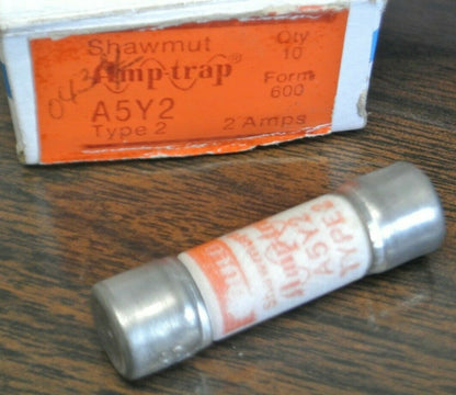 BOX of 10 / GOULD-SHAWMUT A5Y2 AMP-TRAP® FUSE / 2A / 500V / NEW SURPLUS