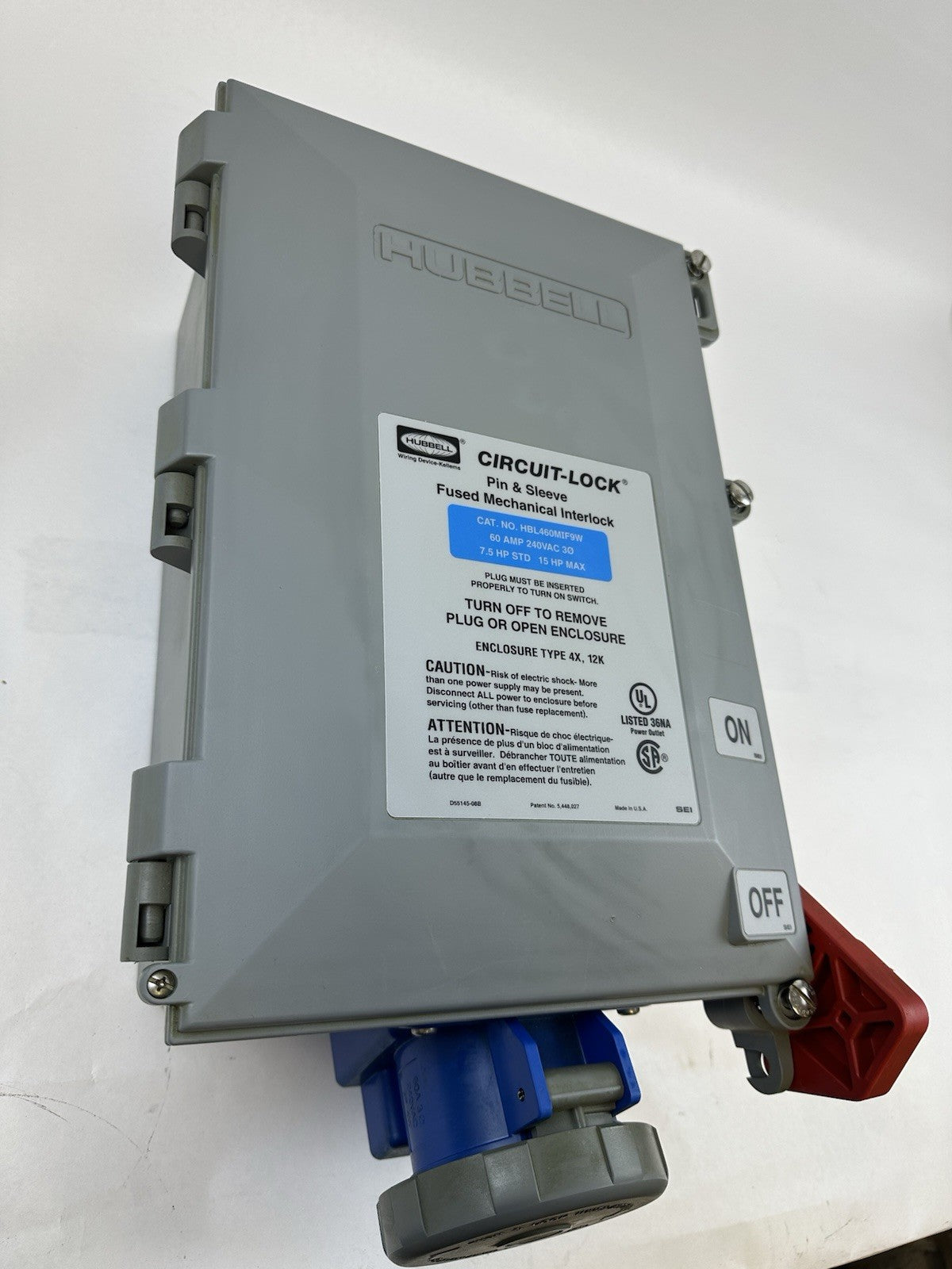 HUBBELL HBL460MIF9W PIN & SLEEVE MECHANICAL INTERLOCK 60A 240VA