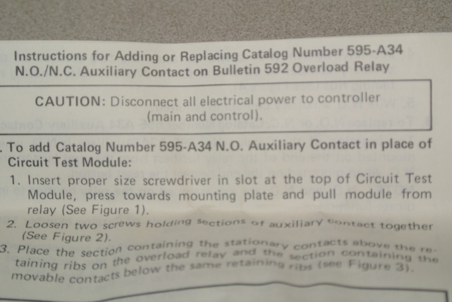 ALLEN-BRADLEY 595-A34 AUXILIARY CONTACT / 1 NO 1 NC / for SIZES 3-4 O/L RELAY