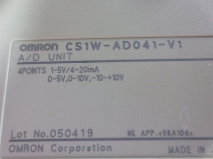OMRON CS1W-AD041-V1 A/D UNIT - PLC ANALOG I/O MODULE - 4PT, MISSING "SCREEN"