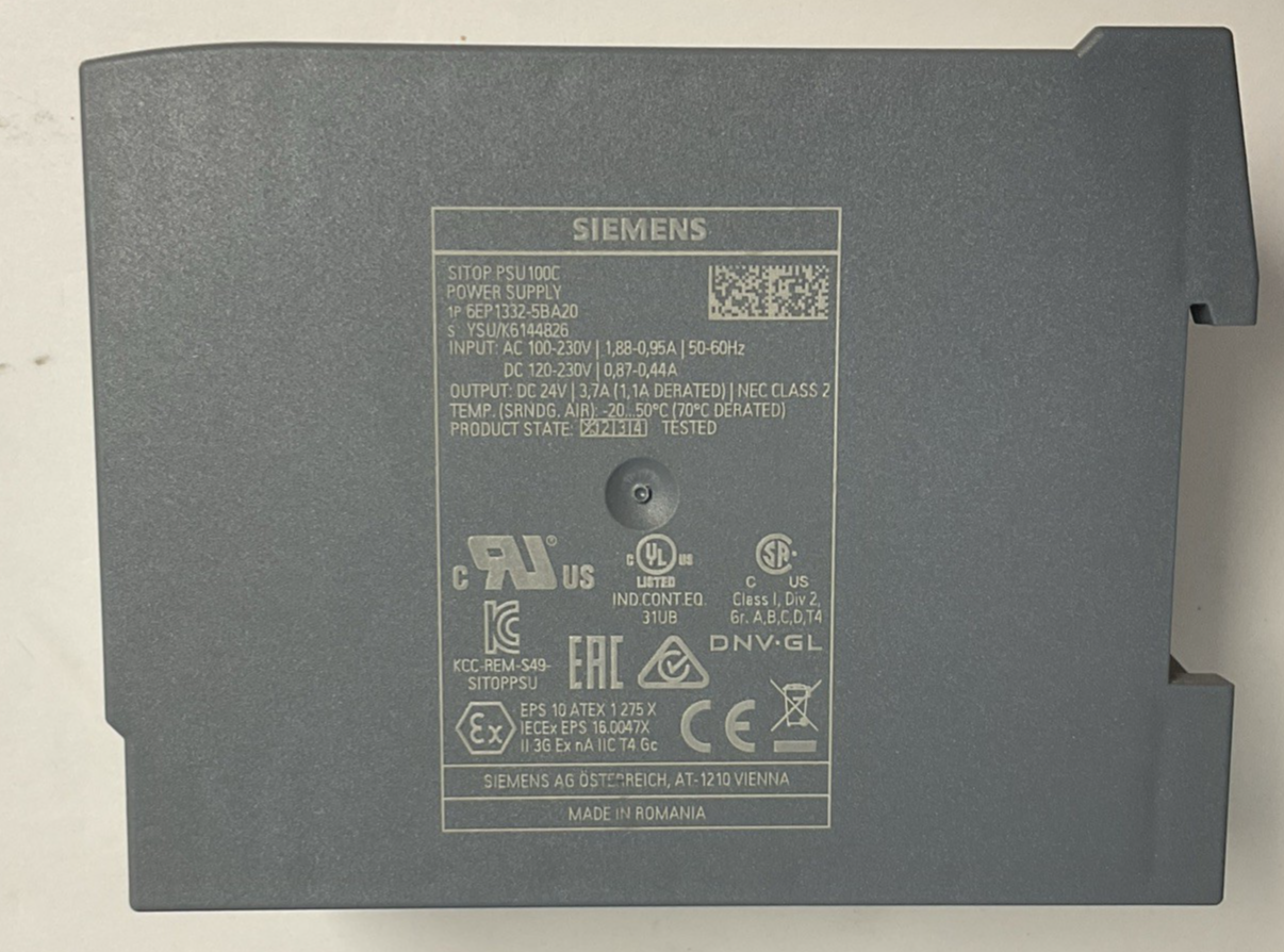 SIEMENS 6EP1332-5BA20 POWER SUPPLY 24VDC 3.7A 50/60HZ
