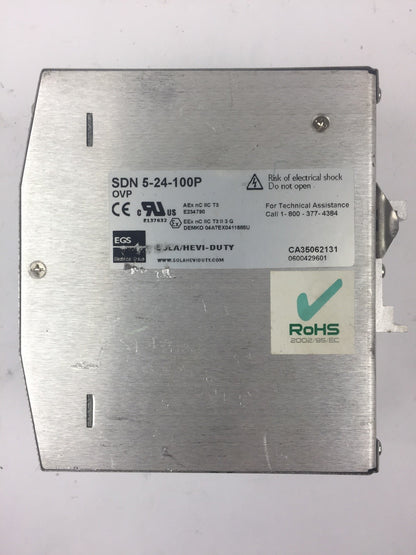 SOLA SDN 5-24-100P POWER SUPPLY 115/230VAC 2.2/1.0A 50/60HZ 24VDC/5A 24-28V