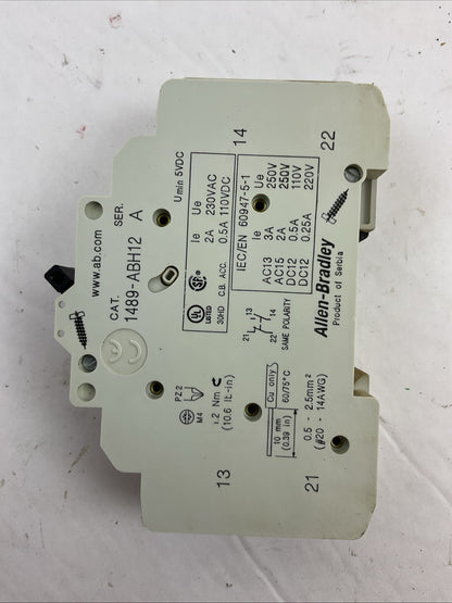 ALLEN BRADLEY 1489-D1C100 SER A CIRCUIT BREAKER 125VDC 10A 1489-ABH12