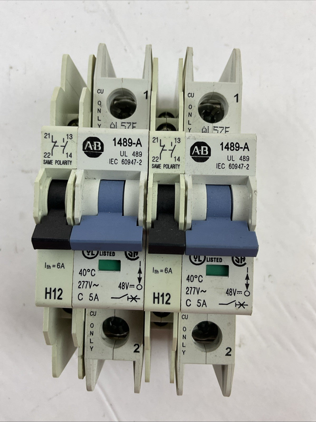ALLEN BRADLEY 1489-A1C050 SER A CIRCUIT BREAKER 277VAC 5A 1489-ABH12 (LOT OF  2)