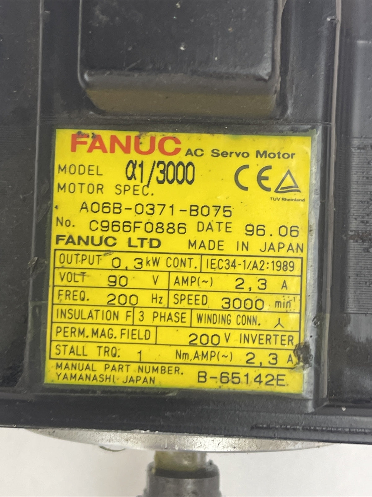 FANUC A06B-0371-B575 AC SERVO MOTOR OUTPUT 90VAC 2.5A PULSECODER A860-0360-T001