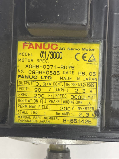FANUC A06B-0371-B575 AC SERVO MOTOR OUTPUT 90VAC 2.5A PULSECODER A860-0360-T001