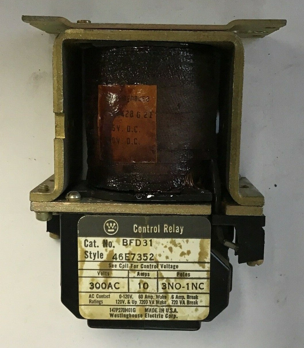 WESTINGHOUSE BFD31 CONTROL RELAY 300AC 10AMPS 3NO-1NC