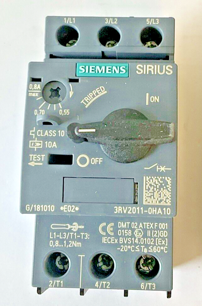 SIEMENS 3RV2011-0HA10 MOTOR CONTROL 0.55-0.8A