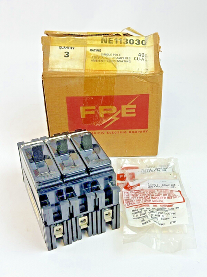 FPE *BOX OF 3* - NE113030 - CIRCUIT BREAKERS - 1 POLE/120VAC/30A, LJ-7242 - NEW