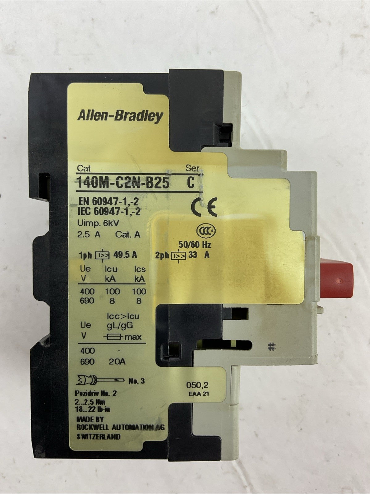 ALLEN BRADLEY 140M-C2N-B25 SER C MOTOR PROTECTOR 2.5A 140M-C-A SER A 600VAC