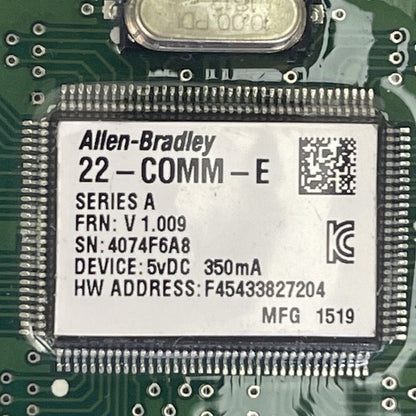 ALLEN BRADLEY 22-COMM-E POWER FLEX ETHERNET/IP ADAPTOR 5VDC 350mA FRN V 1.009