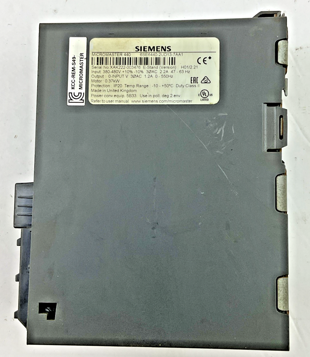 SIEMENS 6SE6440-2UD13-7AA1 FREQUENCY INVERTER MICROMASTER 440 VER.H01/2.21