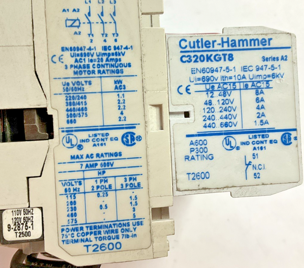 CUTLER HAMMER CE55AN3AB REVERSING  CONTACTOR SIZE A 3POLE 460V 7A 50/60HZ