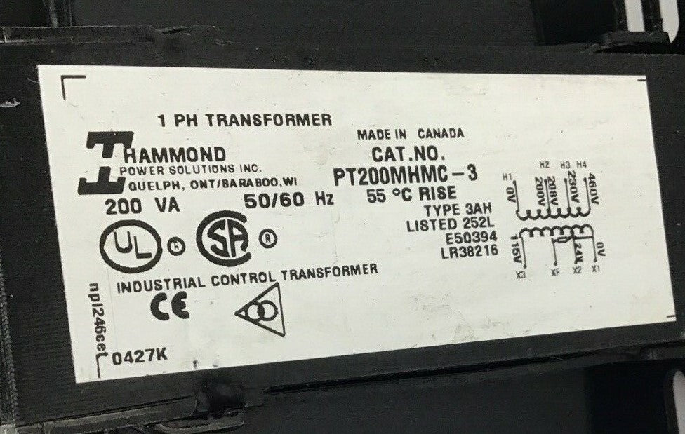 HAMMOND PT200MHMC-3 1PH TRANSFORMER  W/ 30322R FUSE HOLDER***LOTOF3***