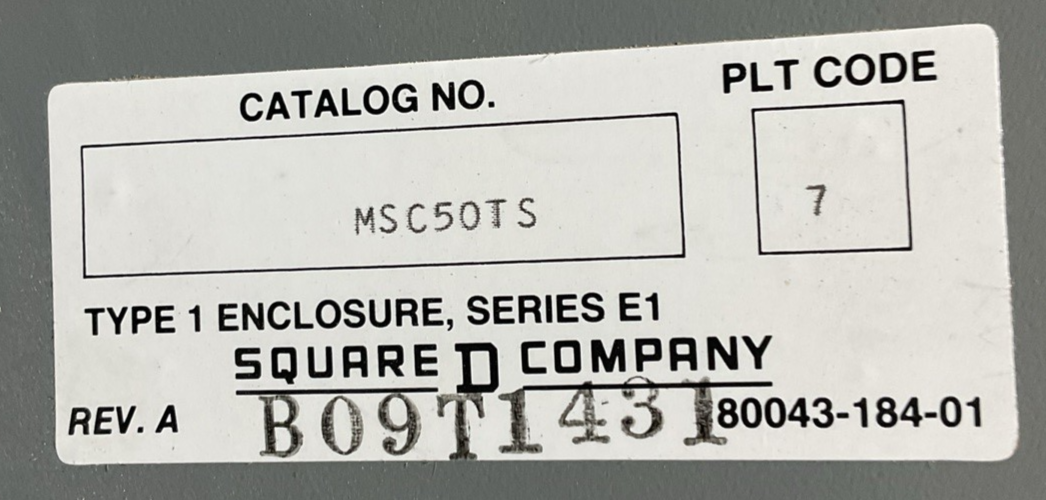 SQUARE D MSC50TS BREAKER PANELBOARD TYPE 1 SER E1 200A 120/240V 150AMP MAIN