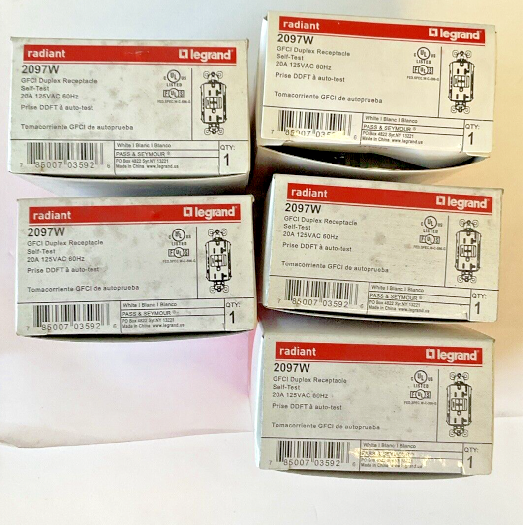 LEGRAND 2097W GFCI DUPLEX RECEPTACLE 20A 125VAC 60HZ RADIANT****LOTOF5****