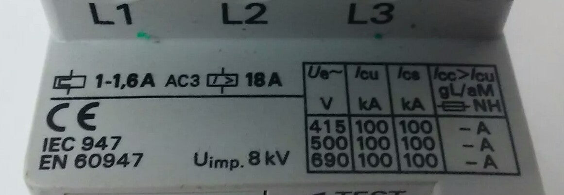 ALLEN BRADLEY 140-MN-0160, MANUEL MOTOR STARTER/ CIRCUIT BREAKER, 3PH, 600V,2.5A